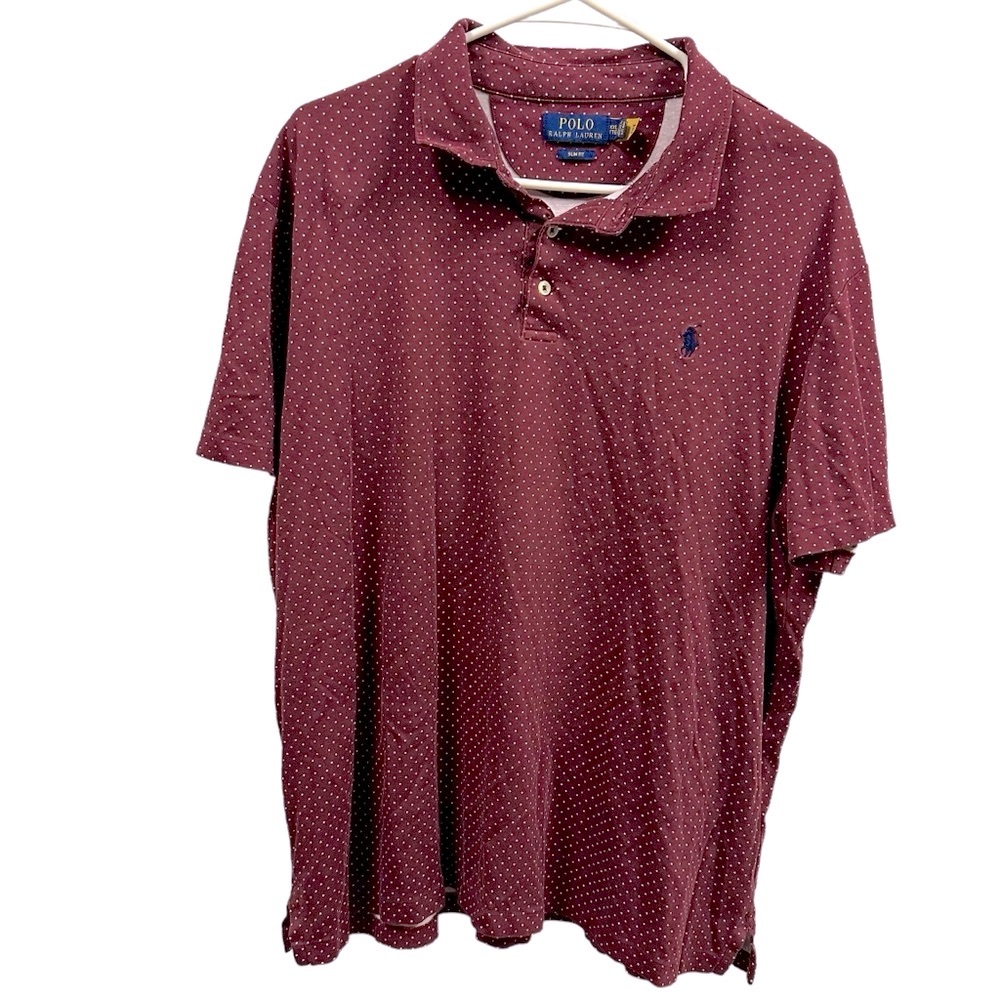 Polo Ralph Lauren Slim Fit Cotton Burgundy Polka Dot Short Sleeve Logo Shirt XXL